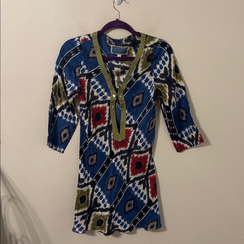Burning Torch Ikat Silk Popover Tunic Top